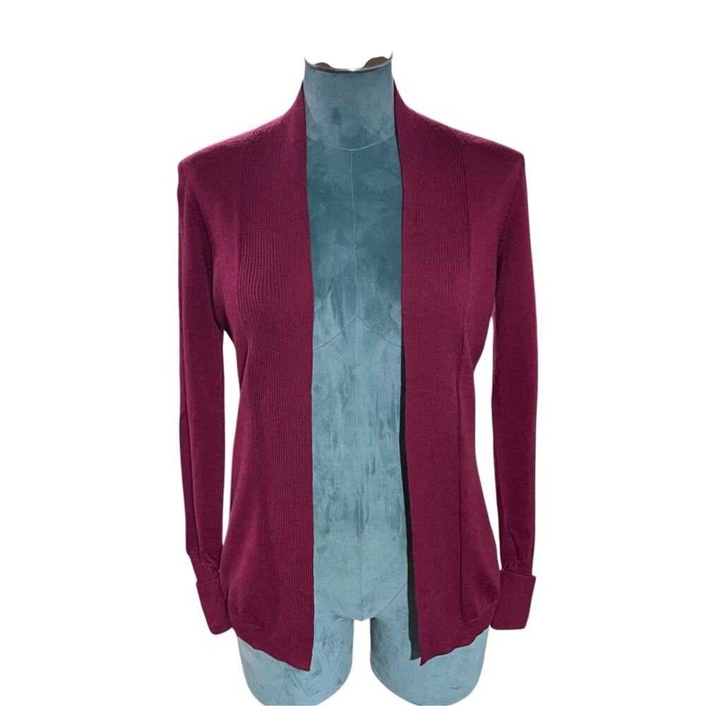 Brooks Brothers Merino Wool Open Front Knit Cardigan Sweater S Wine Minimalist
